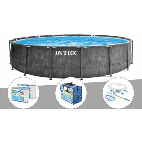 Kit piscine tubulaire Intex Baltik ronde 5,49 x 1,22 m + Bâche à bulles + 6 cartouches de filtration + Kit d'entretien