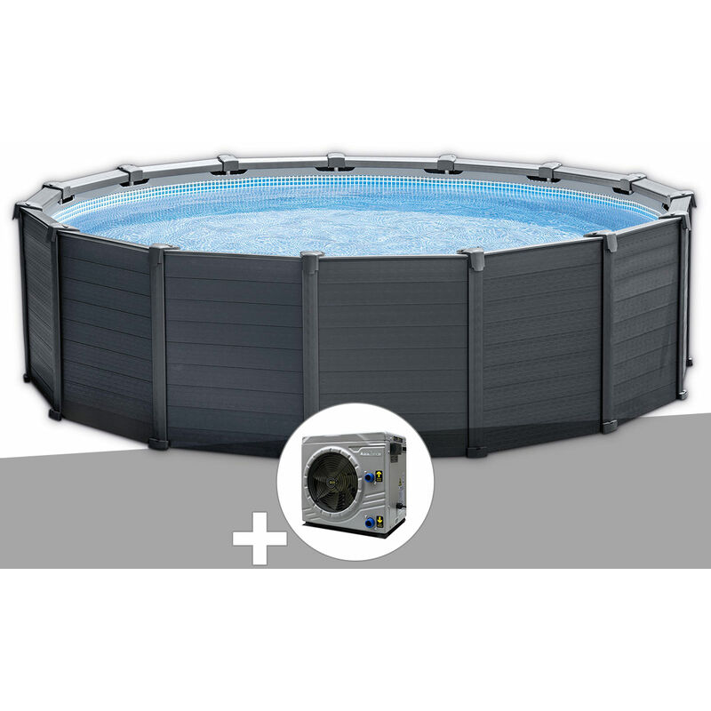 Intex - Kit piscine tubulaire Graphite ronde 4,78 x 1,24 m + Pompe à chaleur