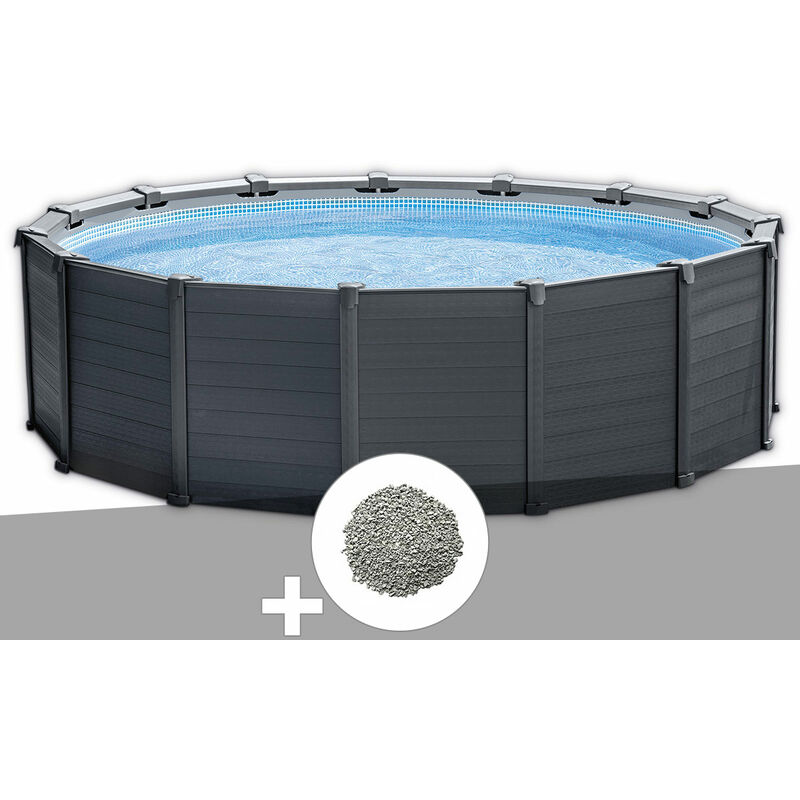 Intex - Kit piscine tubulaire Graphite ronde 4,78 x 1,24 m + 10 kg de zéolite
