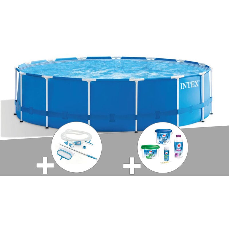 Intex - Kit piscine tubulaire Metal Frame ronde 4,57 x 1,22 m + Kit de traitement au chlore + Kit d'entretien