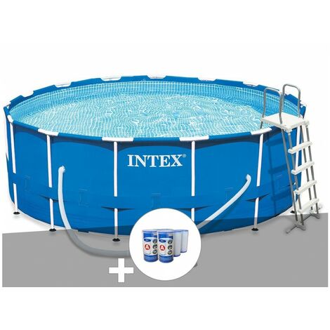 Kit piscine tubulaire Intex Prism Frame ronde 4,57 x 1,22 m + 6 cartouches de filtration - Gris