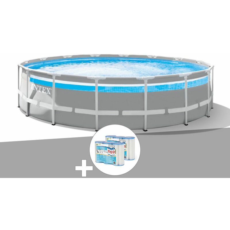 Intex - Kit piscine tubulaire Prism Frame Clear Window ronde 4,88 x 1,22 m + 6 cartouches de filtration