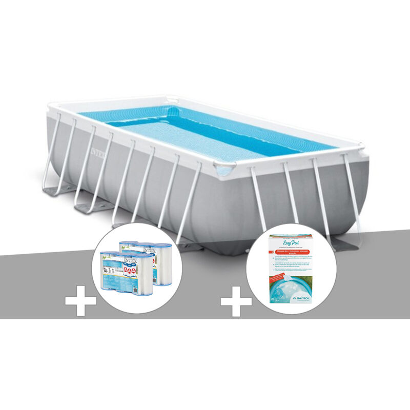 Intex - Kit piscine tubulaire Prism Frame rectangulaire 4,00 x 2,00 x 1,00 m + 6 cartouches de filtration + Kit de traitement au chlore