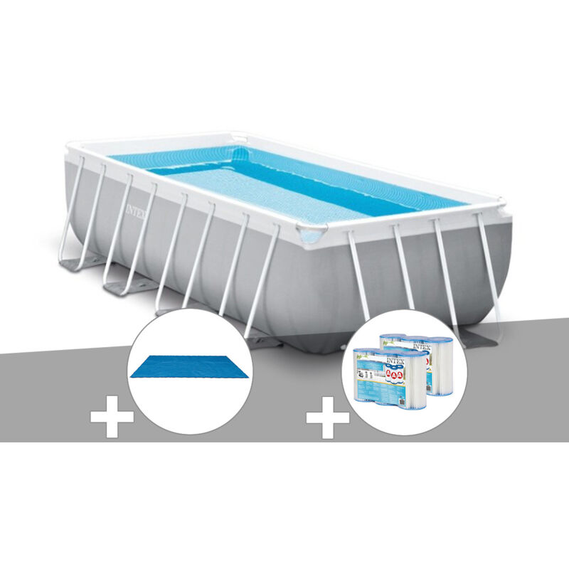 Intex Kit piscine tubulaire Prism Frame rectangulaire 4,00 x 2,00 x 1,00 m + Bâche à bulles + 6 cartouches de filtration