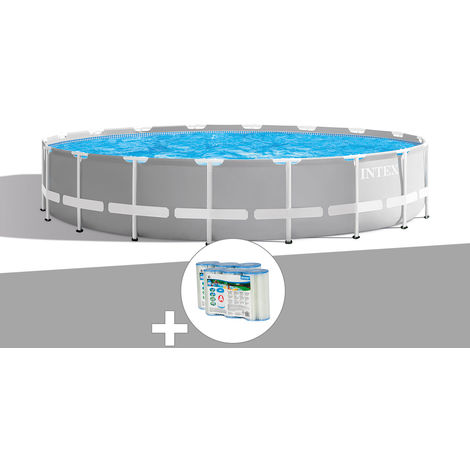 Kit piscine tubulaire Intex Prism Frame ronde 6,10 x 1,32 m + 6 cartouches de filtration - Gris clair