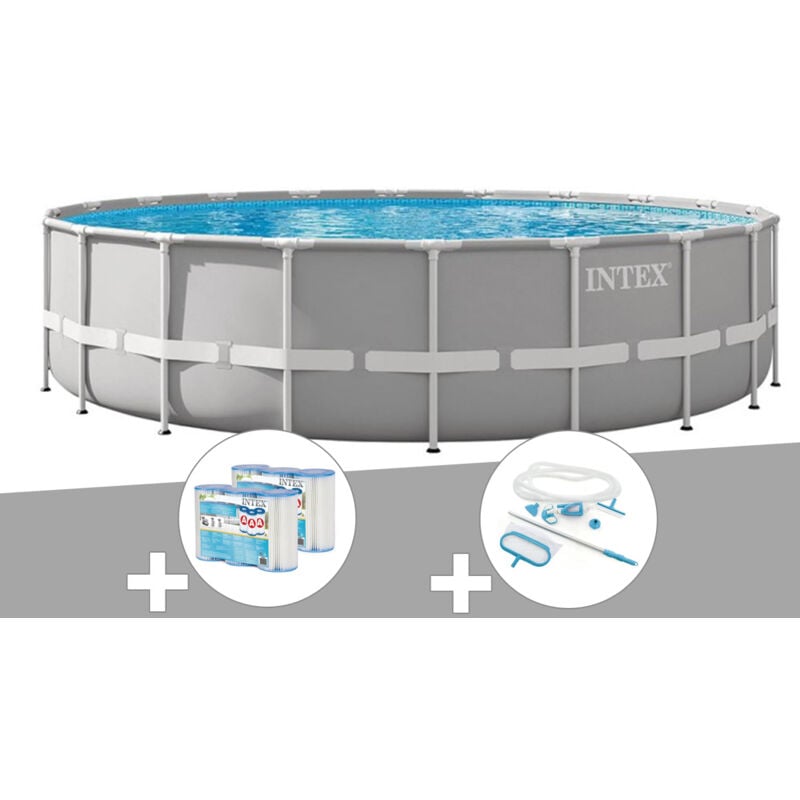 Intex - Kit piscine tubulaire Prism Frame ronde 6,10 x 1,32 m + 6 cartouches de filtration + Kit d'entretien