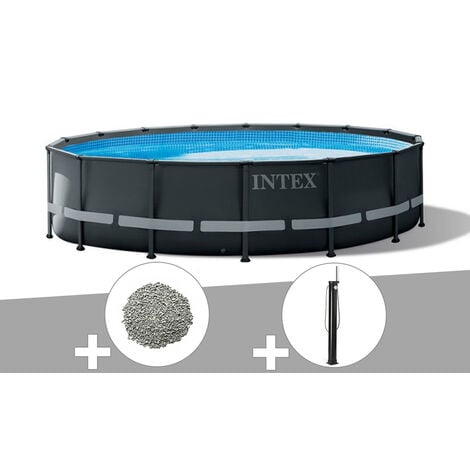 Kit piscine tubulaire Intex Ultra XTR Frame ronde 4,88 x 1,22 m + 20 kg de zéolite + Douche solaire
