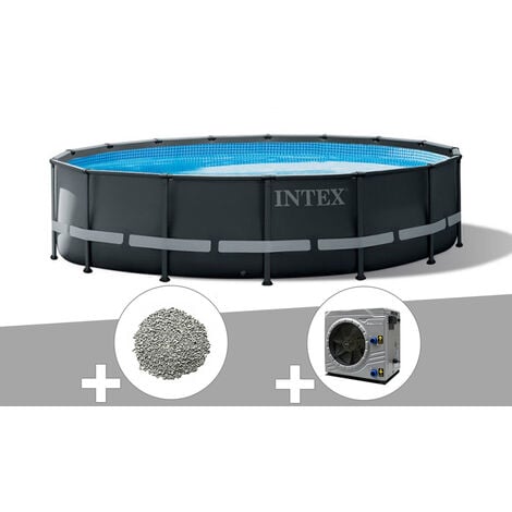 Kit piscine tubulaire Intex Ultra XTR Frame ronde 4,88 x 1,22 m + 20 kg de zéolite + Pompe à chaleur