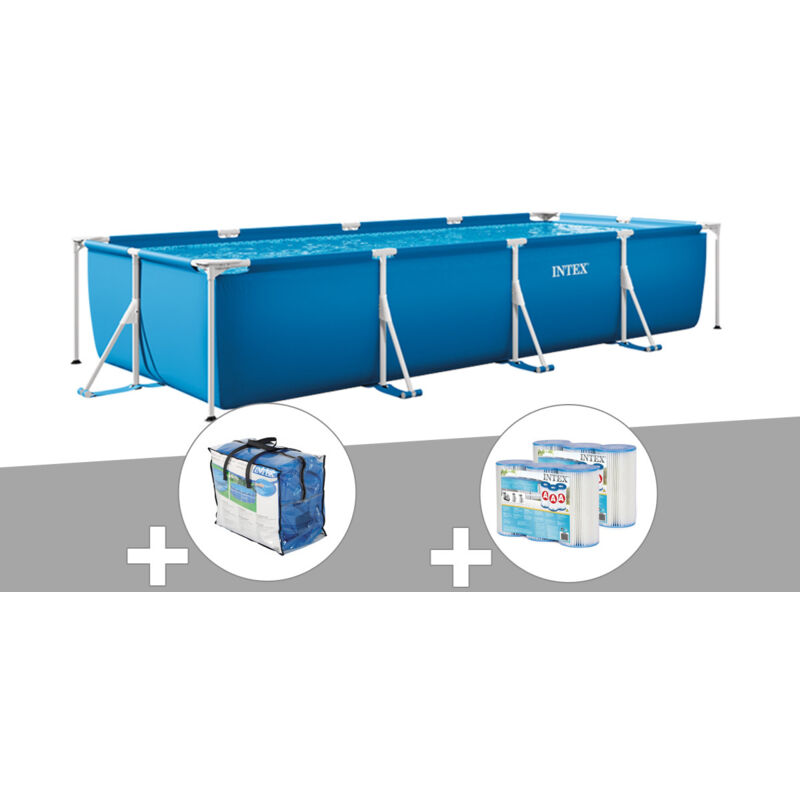 Kit piscine tubulaire rectangulaire 300 x 200 x 075 + Bâche à bulles + 6 cartouches Intex