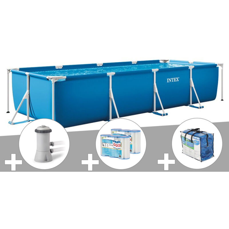 Intex - Kit piscine tubulaire rectangulaire 4,50 x 2,20 x 0,84 m + Filtration à cartouche + 6 cartouches de filtration + Bâche à bulles