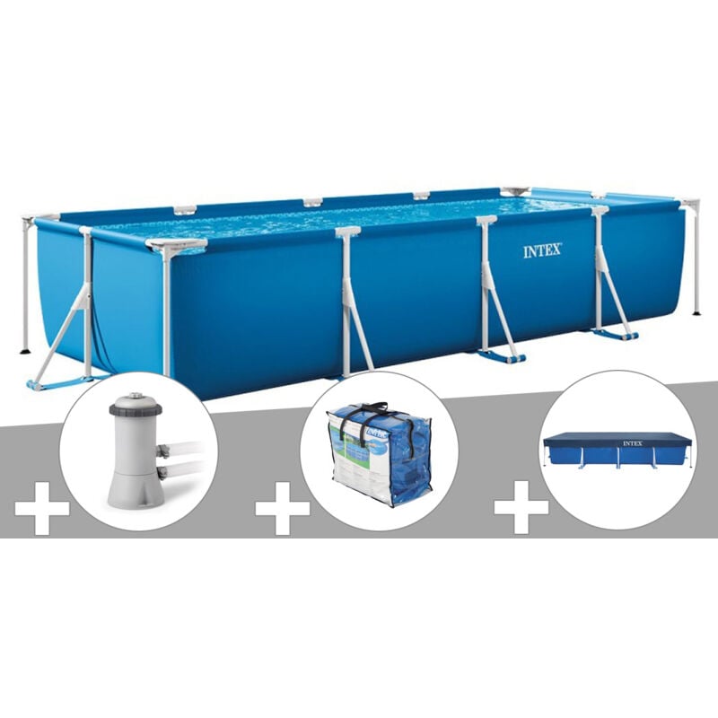 Intex - Kit piscine tubulaire rectangulaire 4,50 x 2,20 x 0,84 m + Filtration à cartouche + Bâche de protection + Bâche à bulles