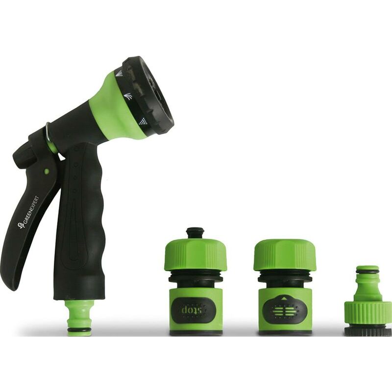 

Set riego: pistola rociadora y 3 conectores 15mm plastico