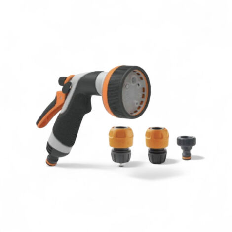 kit pistola multigetto 4 pezzi con impugnatura di gomma antiscivolo e leva regolazione blocco getto