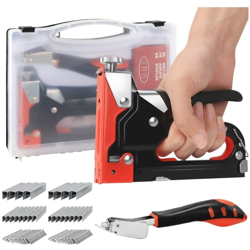Kit pistolet agrafeur robuste 3 en 1 manuel avec 2400 agrafes et extracteur agrafeuse, agrafeuse de tapisserie pour matériel de fixation, décoration,