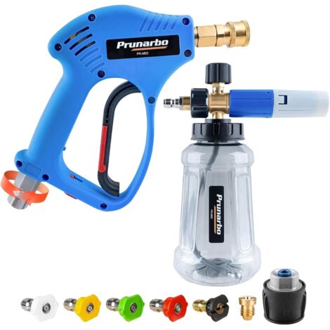 Kit Pistolet de Nettoyeur Haute Pression avec Canon à Mousse, 1/4" Raccord Rapide, 5 Embouts buses, Adatateur compatible Nilfish/Bosch (PR-M02-NB-B) -
