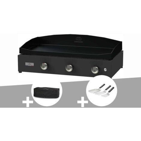 Kit plancha à gaz Pure 375 noire Le Marquier + Housse de protection + Kit 3 spatules