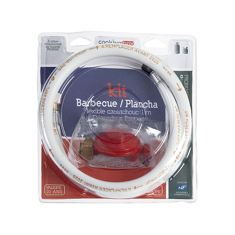 Favex - Kit Barbecue et Plancha propane - Flexible 1m 10 ans + dét. Propane - Rouge/Blanc