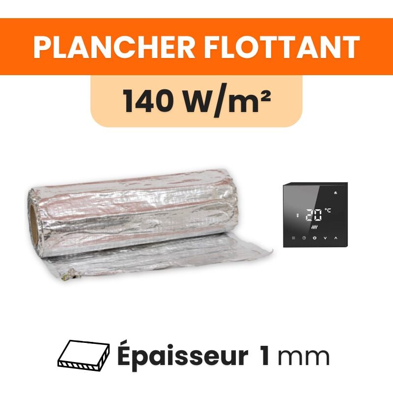 Kit Plancher chauffant électrique sous parquet + Thermostat Wifi tactile (tft) Ignis 140 W/m² : 700 w - 5 m² : longueur: 1000 cm - Largeur: 50 cm
