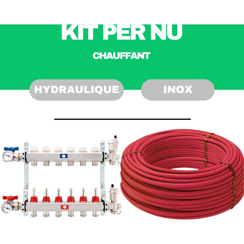 FCS - Kit plancher chauffant hydraulique 100 m² collecteur inox - tube per Nu