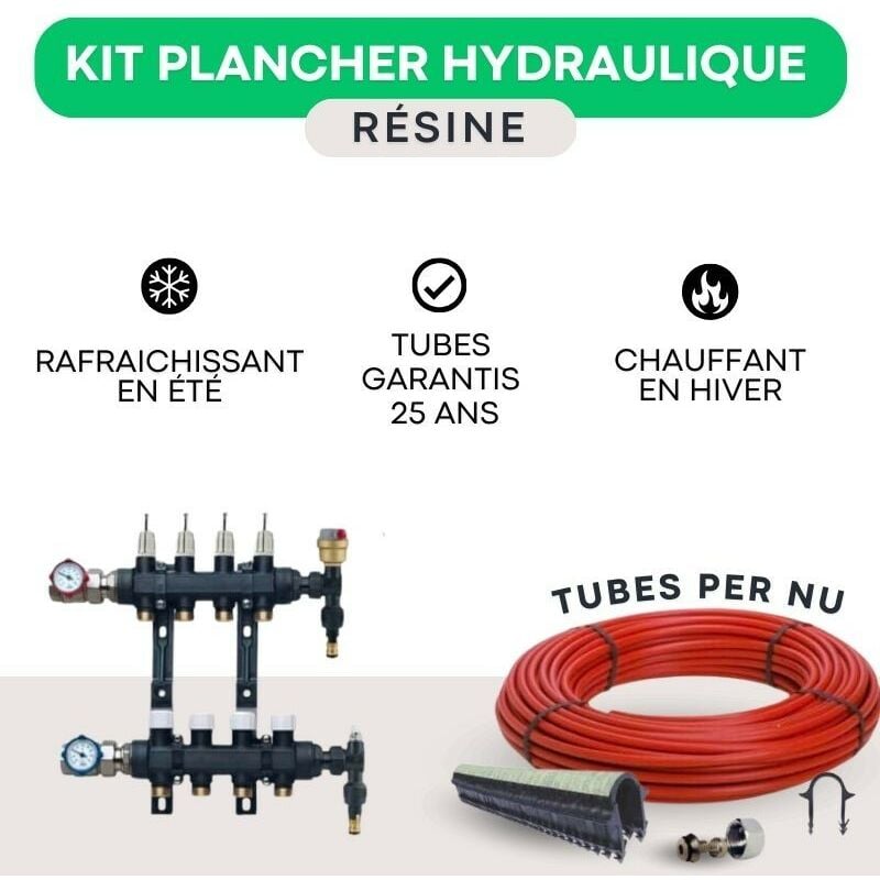 FCS - Kit plancher chauffant hydraulique 90 m² collecteur résine - tube per Nu