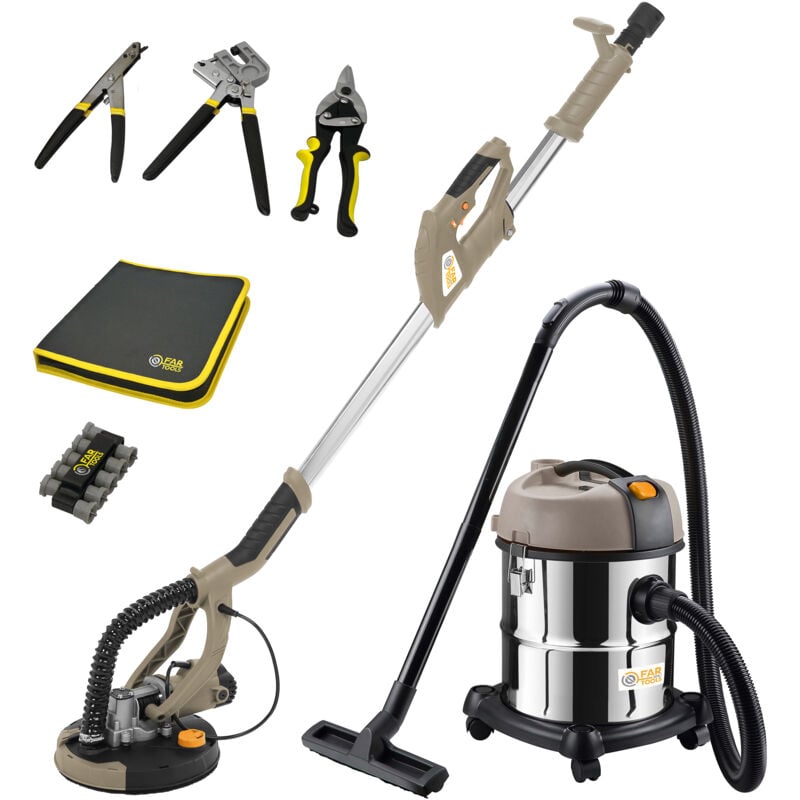 Fartools - Kit Plaquiste - Ponceuse Plâtre Télescopique, Aspirateur et Outils Spécial Rails.