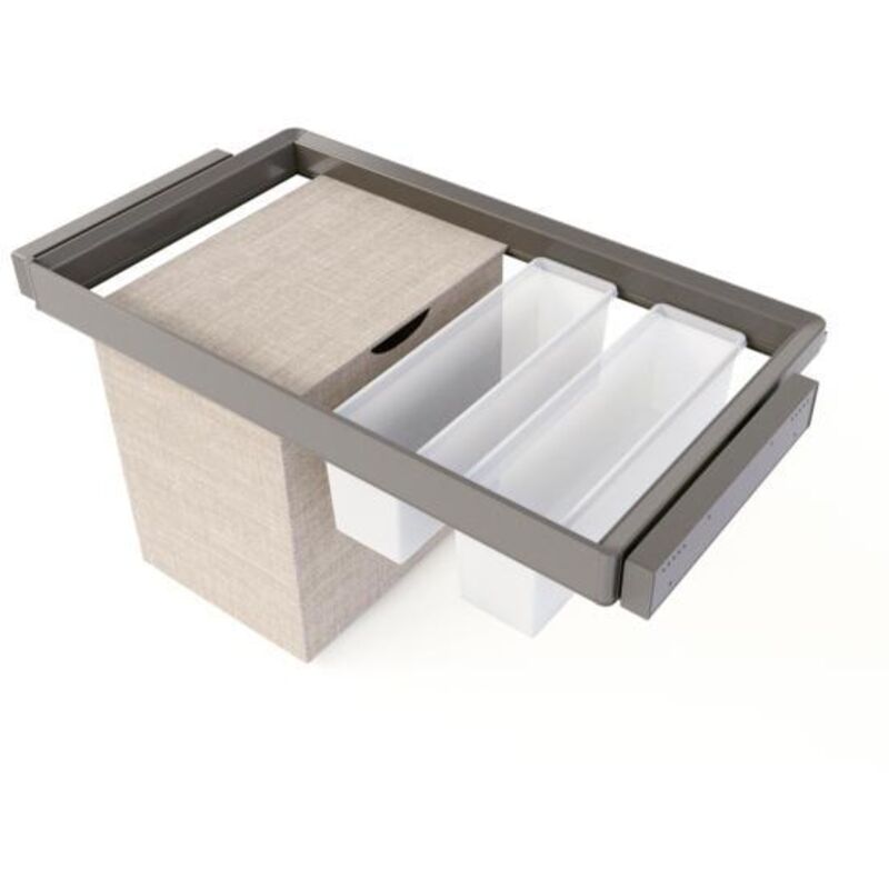 Kit 2 plateaus auxiliaires, 1 panier et rack ajustable Quartz pour armoires, glissières extension totale et à fermeture douce, Module 90cm, Finition
