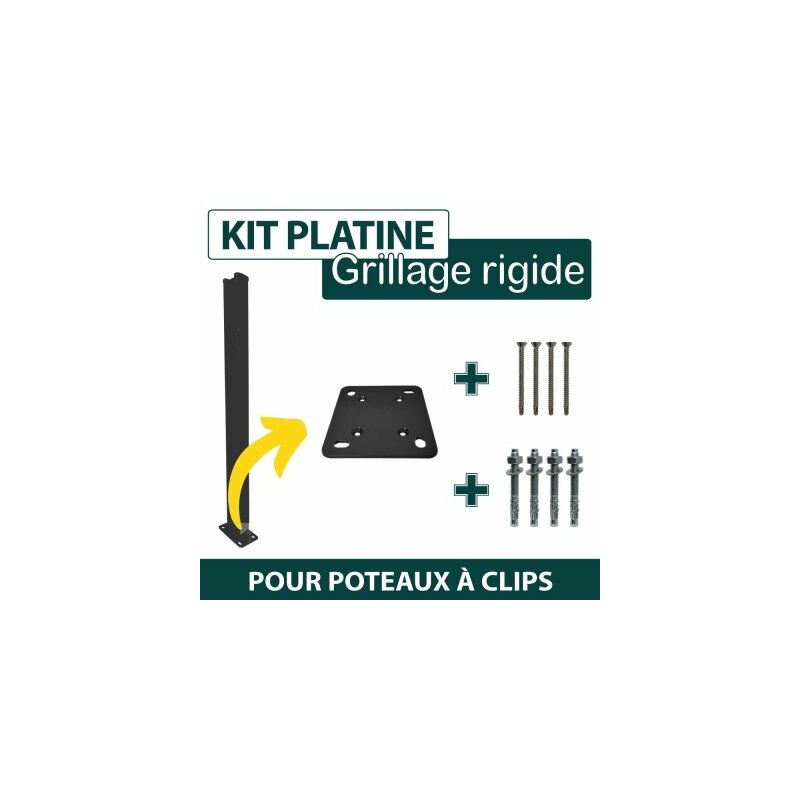 Kit Platine Poteau à Clips Gris + Visserie - JARDIPREMIUM - Gris Anthracite (RAL 7016)