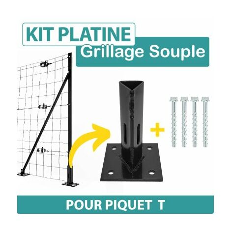 Kit Platine pour Piquet T + 4 vis béton - Gris