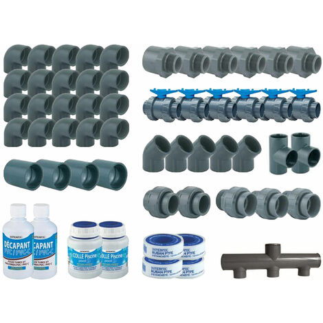 Kit plomberie complet pour piscine 10 x 5 m – Raccords Ø 50 mm en PVC – Collecteur d'aspiration 3 entrées – Vannes à coller incluses – Aquazendo