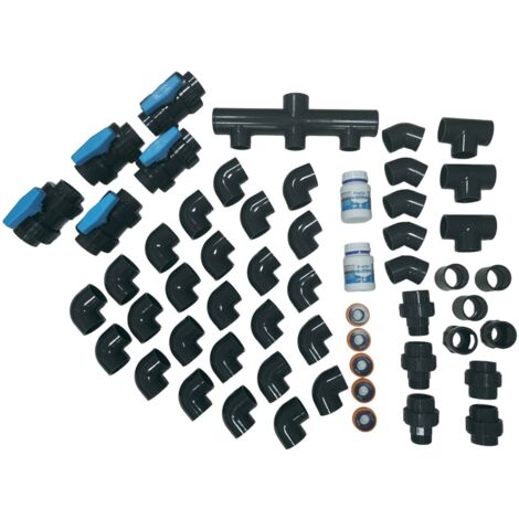 Kit plomberie PVC pression diamètre 50mm – Raccords coudés 90° et 45° – Manchons inclus – Pour installations en milieu humide – Piscineo