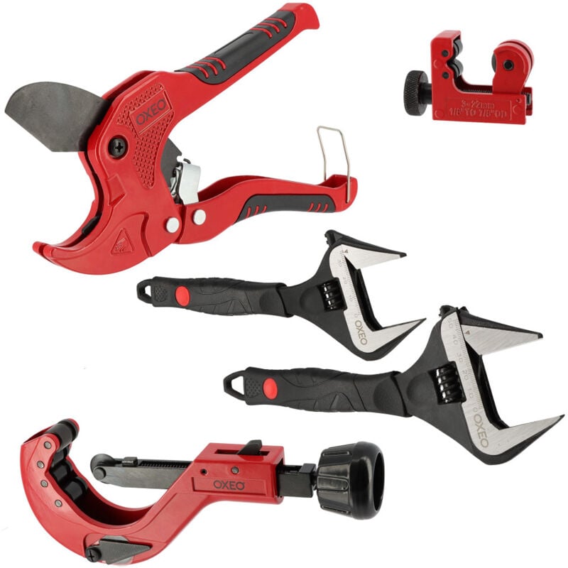 Kit plombier 5 outils - coupe tube PVC - 2 Clés à molette grande ouverture - Mini coupe tube Cuivre - Coupe tube Cuivre 5-50mm