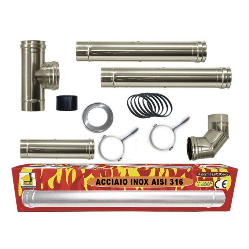 Cheminee inox kit condotti di fumo stufa a pellet dn 80 tubo in acciaio 316 no nero 600 ce Made in Italy uni 1856-2