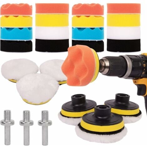 Kit Polissage Voiture 25PCS - Pad Polissage pour Perceuse M10/M14, Tournevis Sans Fil et Machines à Polir - Différents Niveaux de Douceur