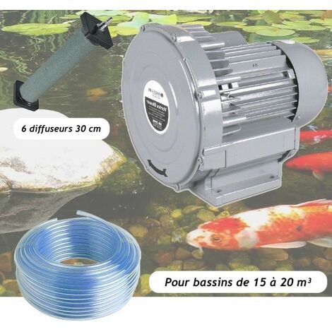Kit Pompe à Air Vortex Turbine 15000 l/h + 6 diffuseurs 30 cm Pour Bassins De Jardin