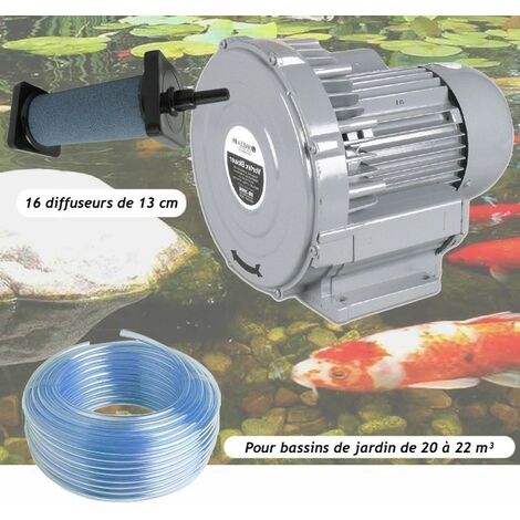 Kit Pompe à Air Vortex Turbine 18000 l/h + 16 Diffuseurs 13 cm De Long Pour Bassins De Jardin