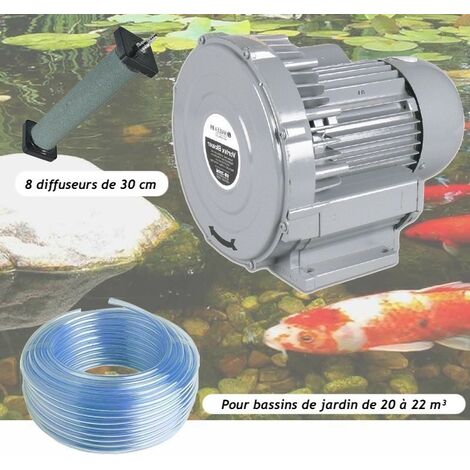 Kit Pompe à Air Vortex Turbine 18000 l/h + 8 Diffuseurs 30 cm De Long Pour Bassins De Jardin