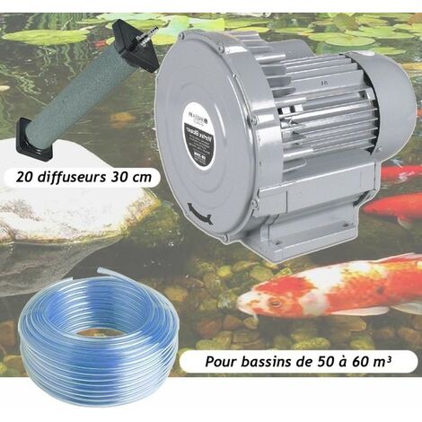 Kit Pompe à Air Vortex Turbine 60000 l/h + 20 Diffuseurs 30 cm Pour Bassins De Jardin