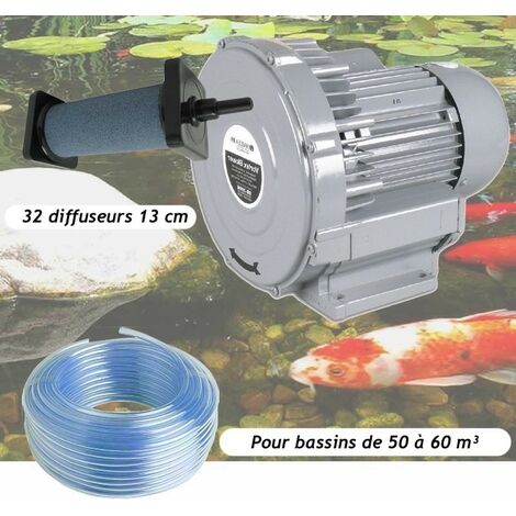 Kit Pompe à Air Vortex Turbine 60000 l/h + 32 Diffuseurs 13 cm Pour Bassins De Jardin
