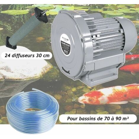 Kit Pompe à Air Vortex Turbine 79200 l/h + 24 Diffuseurs 30 cm Pour Bassins De Jardin