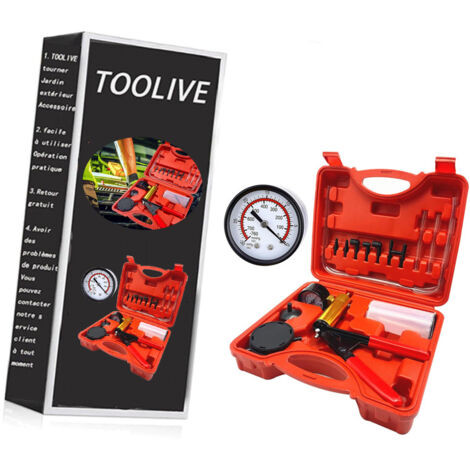 Kit Pompe a Vide Purge Liquide de Frein Vidange Manuelle Moto Voiture, Outil de Testeur de Pompe à Pression et Dépression Purgeur Liquide de Frein et Embrayag avec Adaptateurs Automobile