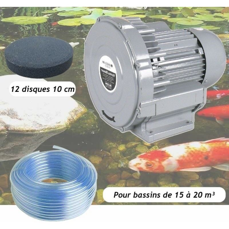 Kit Pompe à Air Bassin Vortex Turbine 15000 l/h + 12 disques 10 cm Pour Bassins De 15 à 20 m³
