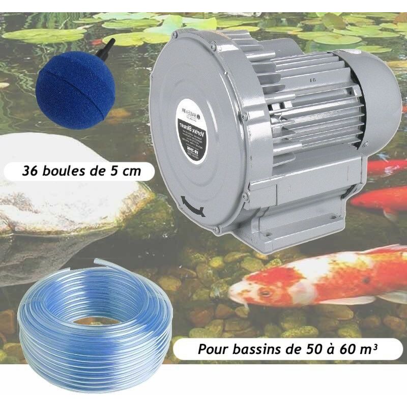 Le Poisson Qui Jardine - Kit Pompe à Air Vortex Turbine 60000 l/h + 36 Boules Pour Bassins De Jardin