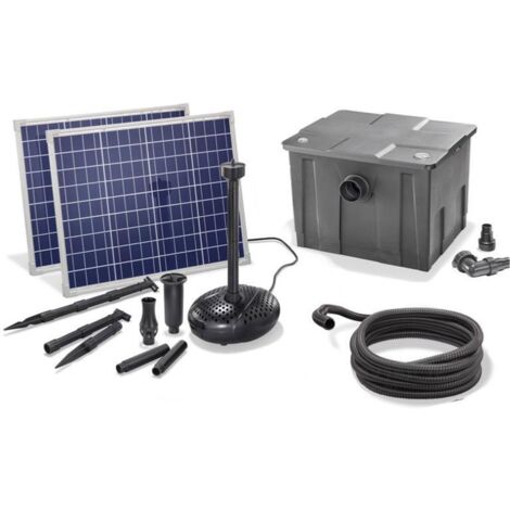 Kit pompe solaire bassin avec filtre Premium 3400L-100W – Débit max 3400 l/h – Hauteur refoulement max 3m – Autonome sans électricité