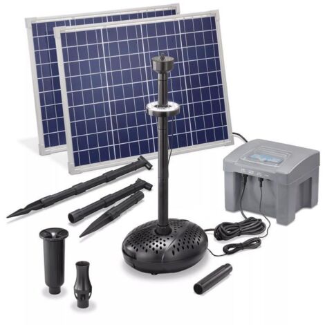 Kit pompe solaire bassin jet d'eau Pro Batt Led 2600L-100W avec batterie et anneau led