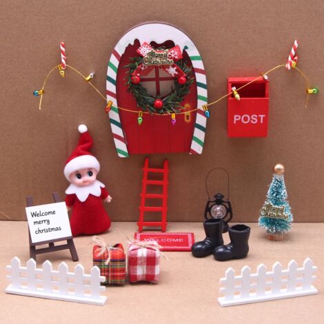 Kit porta elfo di Natale, 20 pezzi set di accessori per porta gnomo di Natale, kit elfo scherzoso con porta elfo ghirlanda di Natale albero di Natale in miniatura porta lampada a olio scale stivali