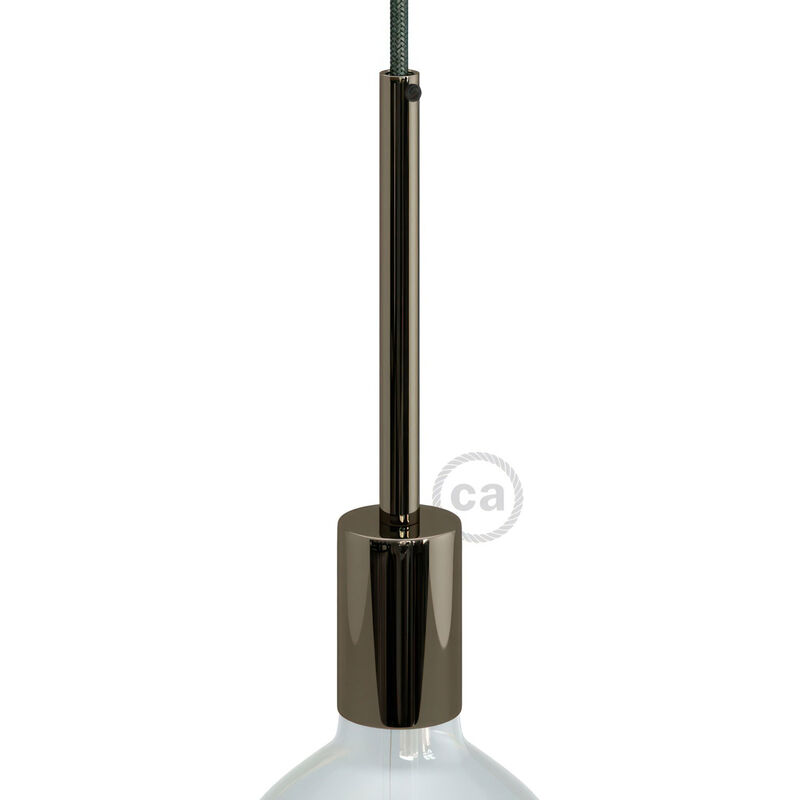 Image of Creative Cables - Kit portalampada E27 cilindrico in metallo con serracavo da 15 cm Nero perla - Nero perla