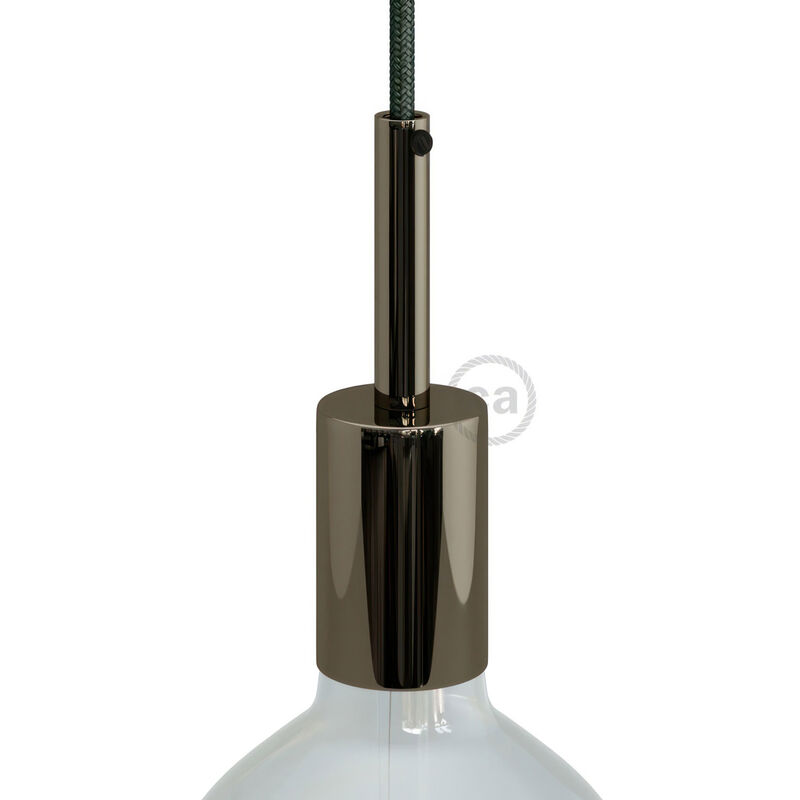 Image of Creative Cables - Kit portalampada E27 cilindrico in metallo con serracavo da 7 cm Nero perla - Nero perla