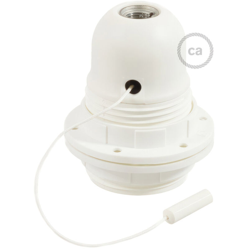 Image of Creative Cables - Kit portalampada E27 in termoplastica con doppia ghiera per paralume e interruttore a tirante Bianco - Bianco