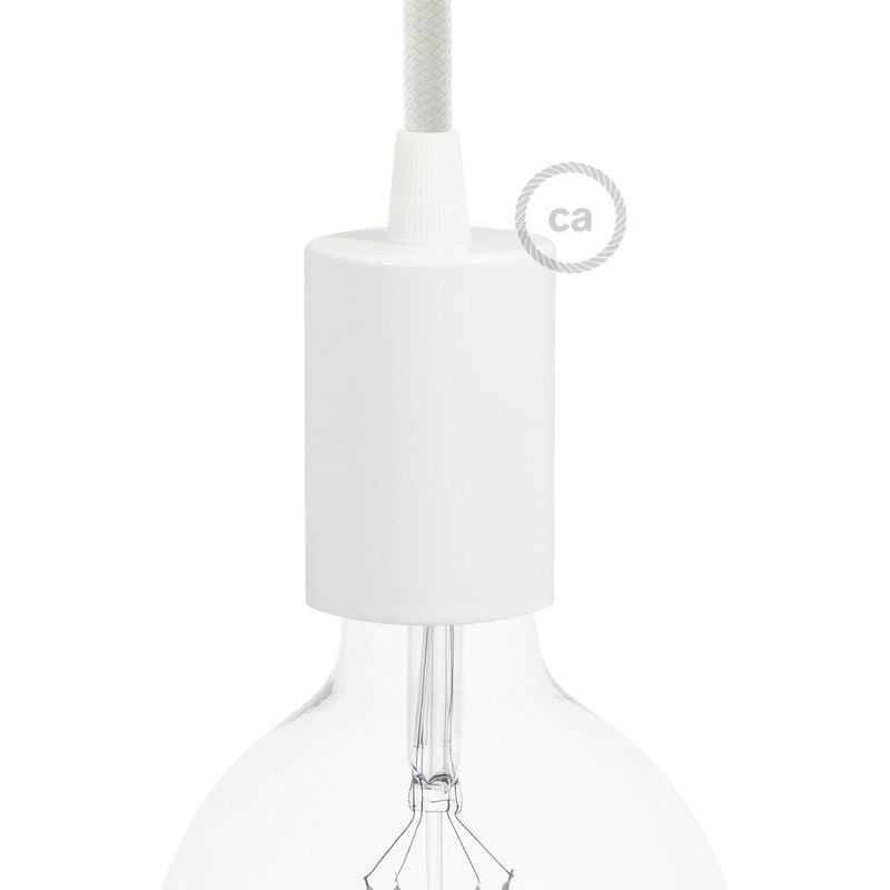 

Creative Cables - Kit portalámparas cilíndrico de metal E27 | Cónico - Blanco brillante - Blanco brillante