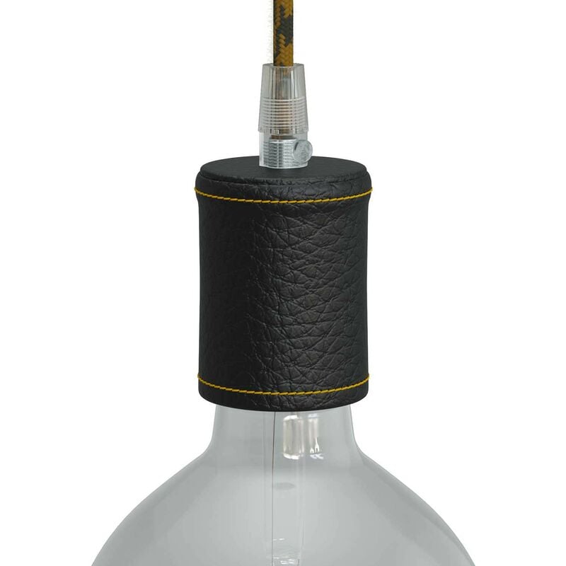 

Creative Cables - Kit portalámparas de madera forrado en piel | Cónico - Negro - Negro